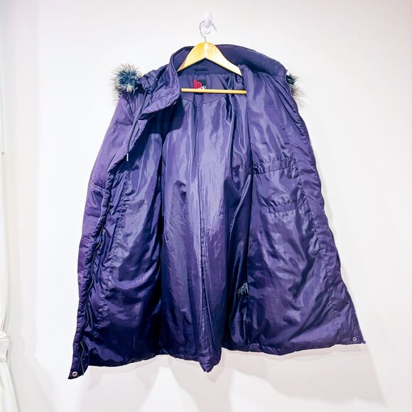 SNAP Plum Down Puffer Coat Faux Fur Hood Warm Winter Jacket | X-Large * - Picture 4 of 13